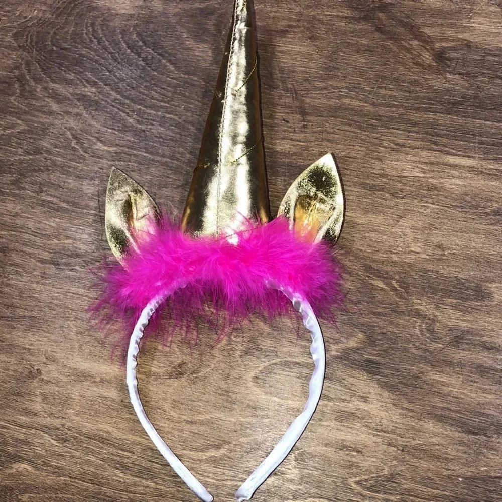 Pink feathers & Gold unicorn headband